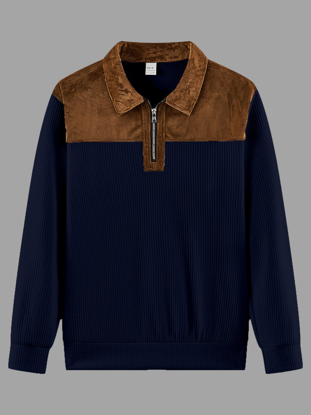 Unisex nan feinstrukturierter Strickpullover mit halbem Reißverschlusskragen und Samtbesatz Echo Archiv