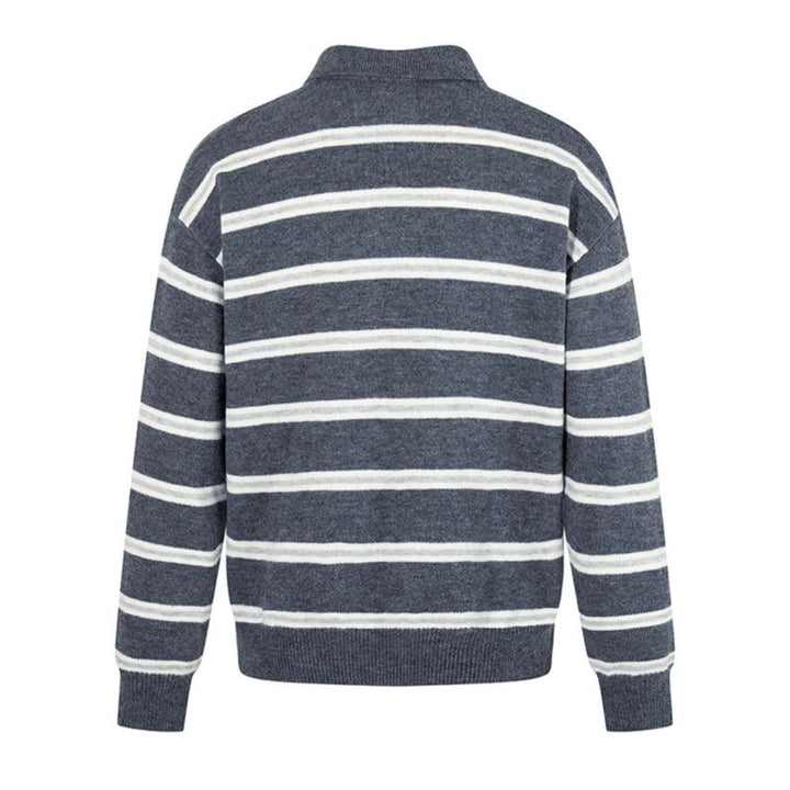 Herren Strick-Poloshirt mit Streifenmuster, Polokragen und Knopfleiste Echoarchiv
