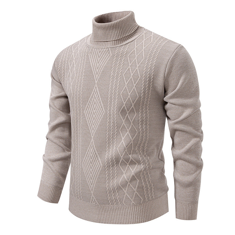 Herren nan Feinstrick-Rollkragenpullover mit strukturierter Zopfmuster-Struktur und körpernahem Schnitt Echo Archiv