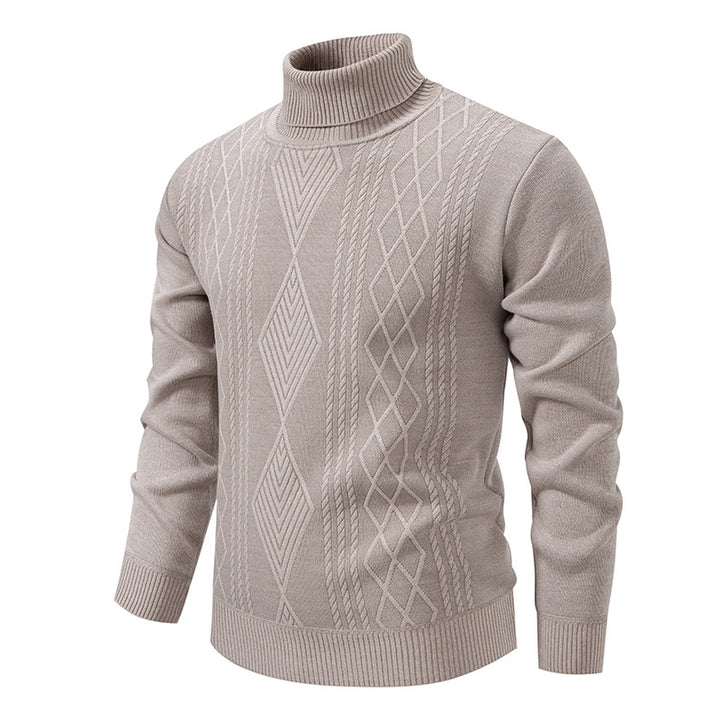 Herren nan Feinstrick-Rollkragenpullover mit strukturierter Zopfmuster-Struktur und körpernahem Schnitt Echo Archiv