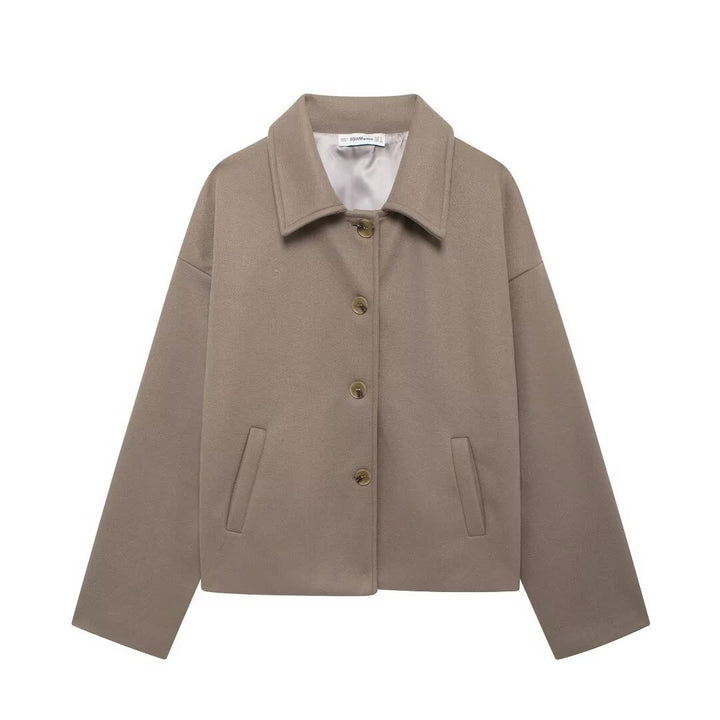 Damen nan kurze kastige Wolljacke mit Hemdkragen, durchgehender Knopfleiste und eingesetzten Eingrifftaschen Echo Archiv