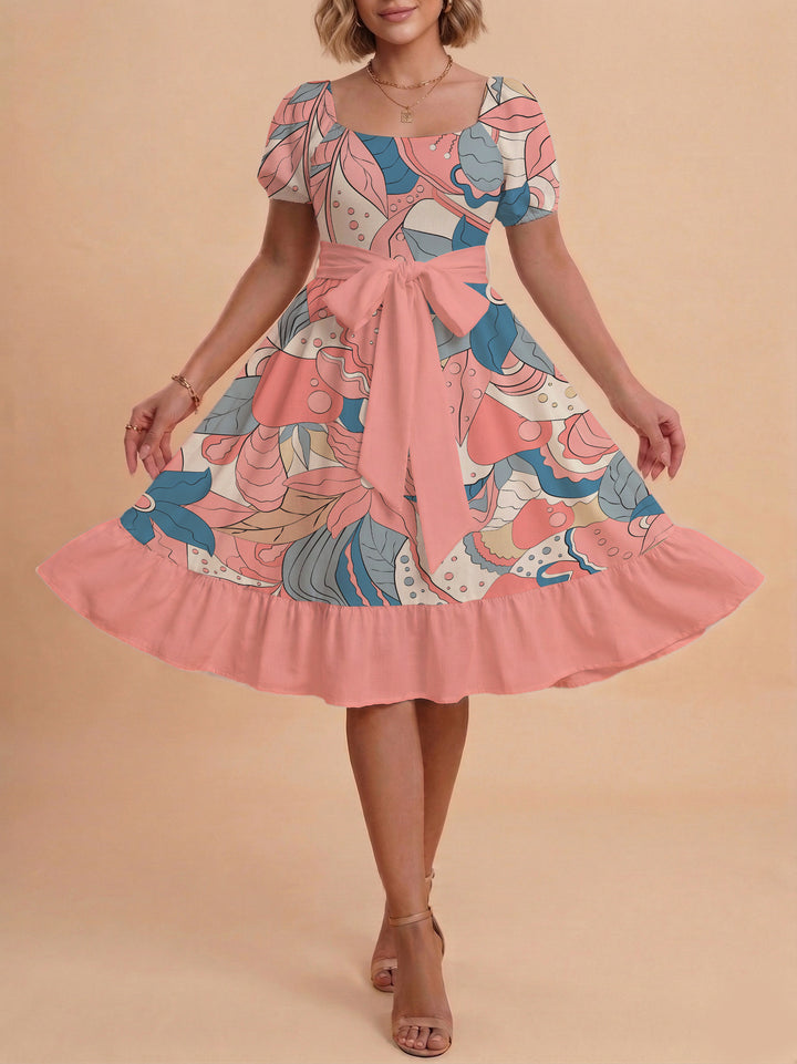 Damen elegantes Maxikleid mit floralem Design und Taillengürtel Echo Archiv