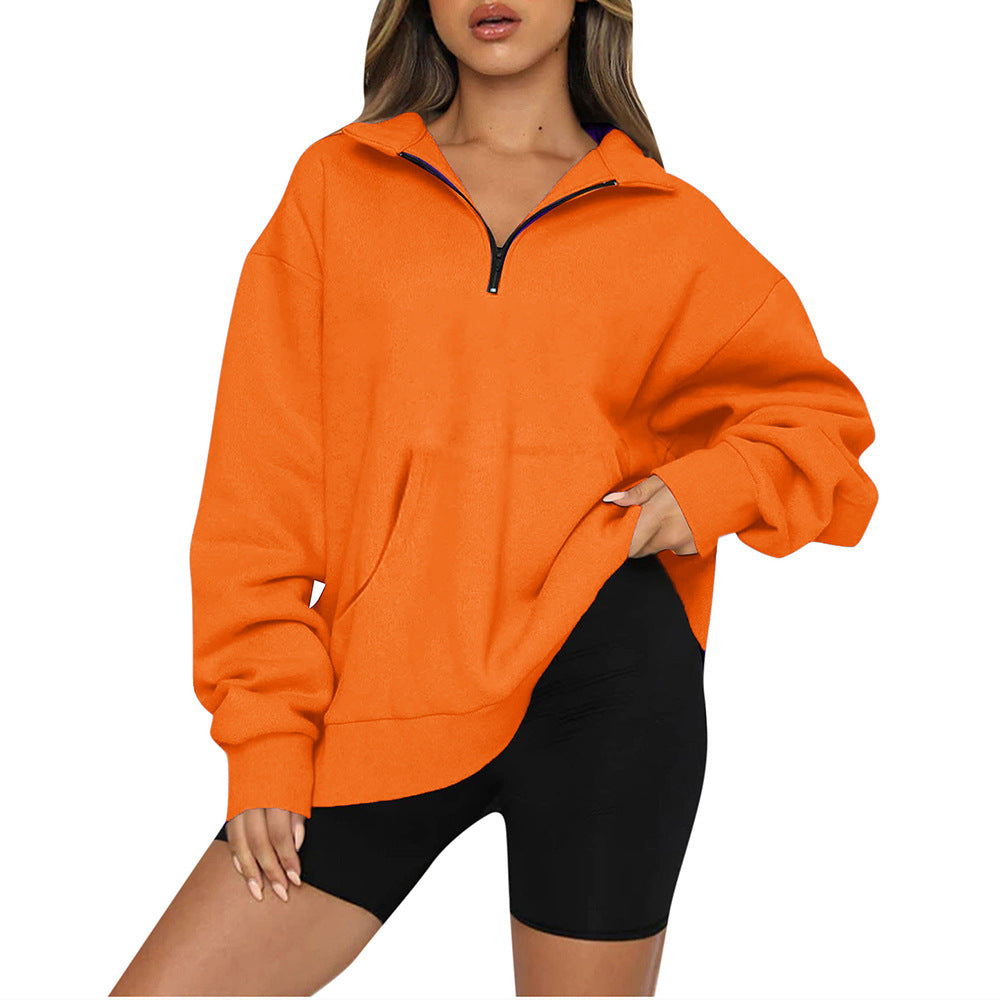 Damen nan Oversize-Halbzip-Kapuzenpullover mit Kängurutasche und verlängertem Saum Echo Archiv