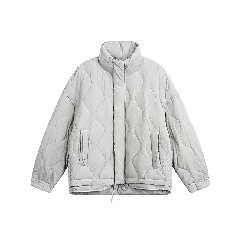 Damen Oversize gesteppte Jacke mit Stehkragen, Wellensteppung und Tunnelzug Echoarchiv