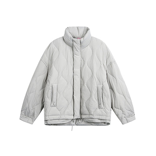 Damen Oversize gesteppte Jacke mit Stehkragen, Wellensteppung und Tunnelzug Echoarchiv