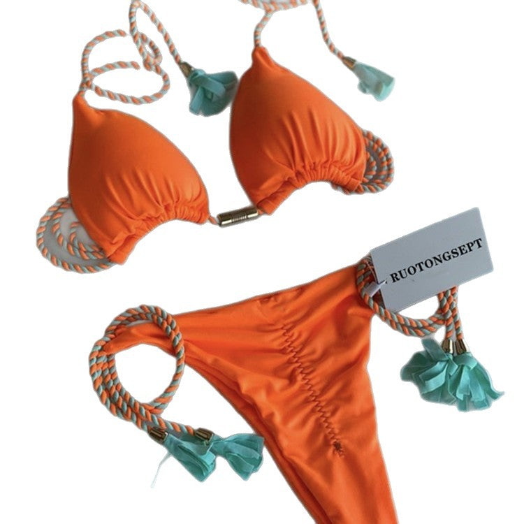 Damen Triangel-Bikini mit modischem Leopardenmuster und dekorativen Quasten Echo Archiv