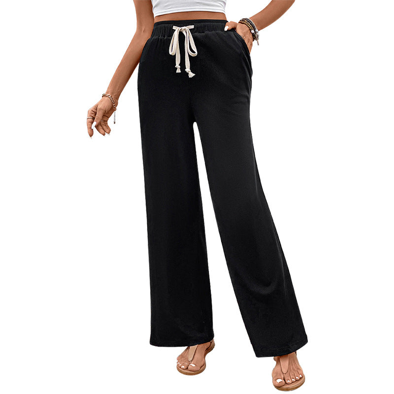 Damen Weite High-Waist Lounge-Hose mit Kordelzug und Eingrifftaschen Echoarchiv
