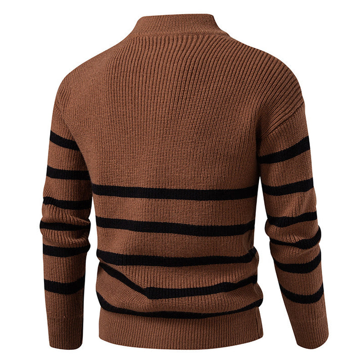 Herren Strickpullover mit modernem Halbreißverschluss und gestreiftem Design Echoarchiv