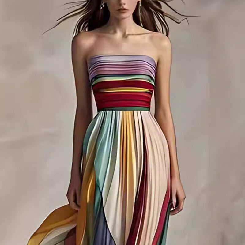 Damen Maxikleid mit Schwingenden Falten und Elegantem Bandeau-Ausschnitt – Valéora