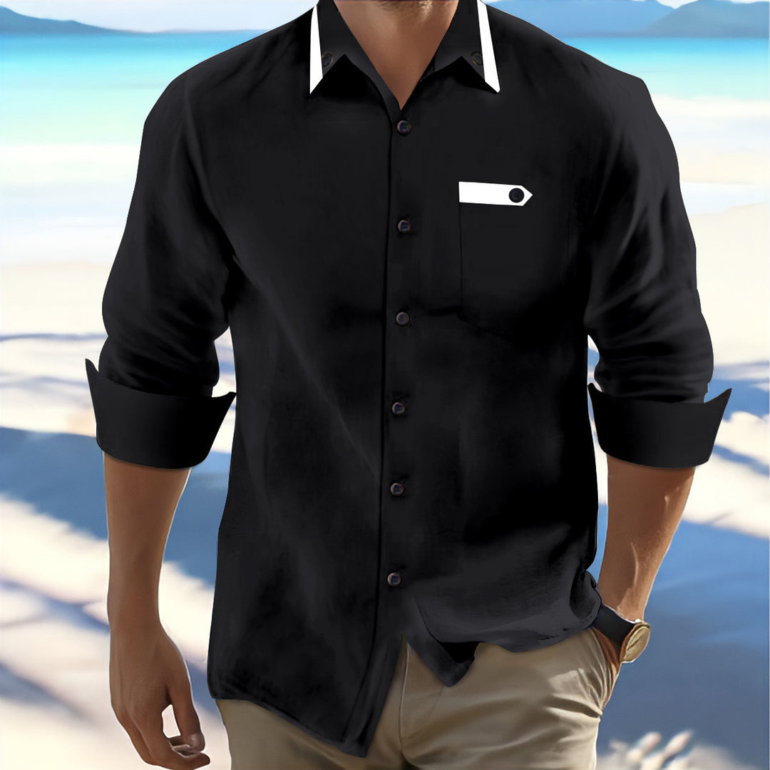 Herren Langarmhemd mit eleganten Kontrastdetails Echoarchiv