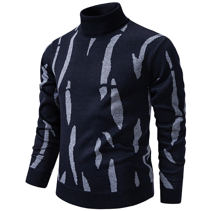 Herren Strukturierter Rollkragenpullover mit abstraktem Jacquardmuster und gerippten Abschlüssen Echo Archiv