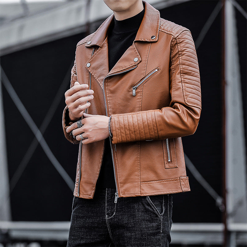 Herren Bikerjacke aus Lederimitat mit gesteppter Ärmelpartie und asymmetrischem Reißverschluss – Taviero