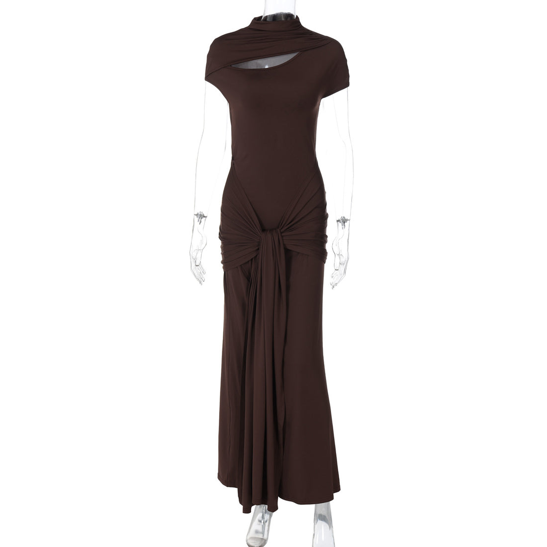Damen Elegantes Langarm-Maxikleid mit raffiniertem Knotendesign – Valéora
