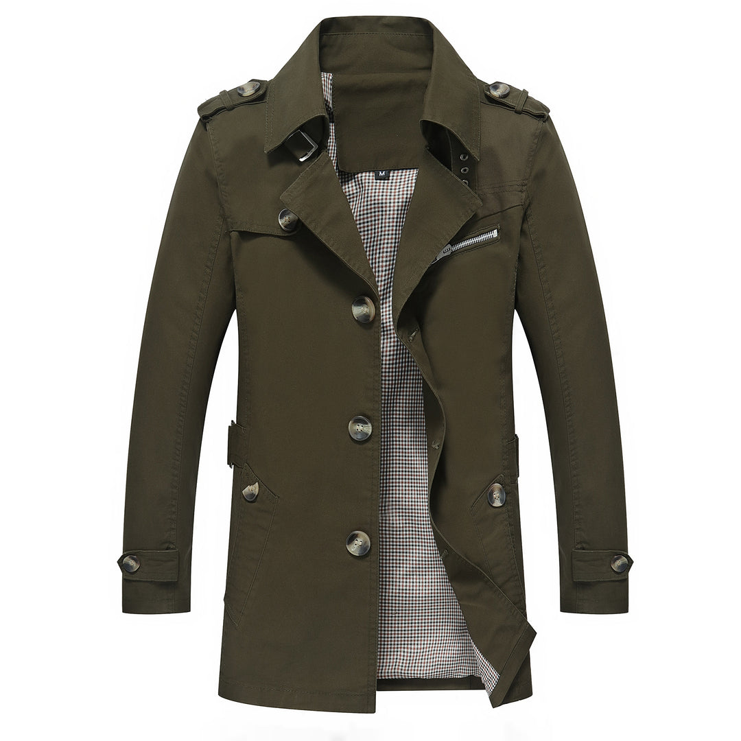 Herren Leichter Trenchcoat im Fieldstil mit Epauletten und Karofutter Echoarchiv