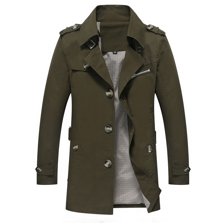 Herren Leichter Trenchcoat im Fieldstil mit Epauletten und Karofutter Echoarchiv