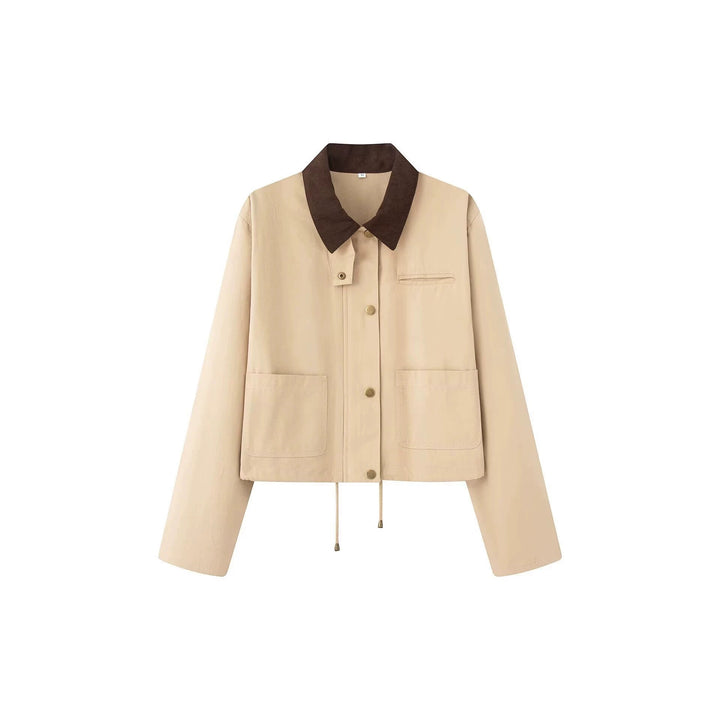Damen Kurze Boxy-Übergangsjacke mit Cordkragen, Kordelzug und aufgesetzten Taschen Echoarchiv