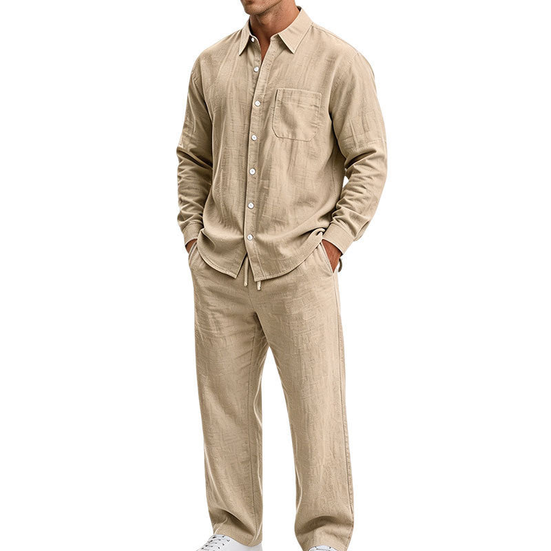 Herren Entspanntes Zweiteiliges Lounge-Set aus Strukturjersey mit Hemdkragen – Averon