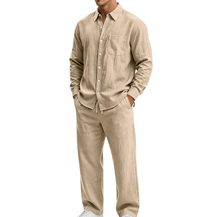 Herren Entspanntes Zweiteiliges Lounge-Set aus Strukturjersey mit Hemdkragen – Averon