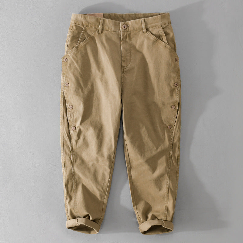 Herren lässige konische Hose mit seitlicher Knopfleiste und Umschlag Echoarchiv