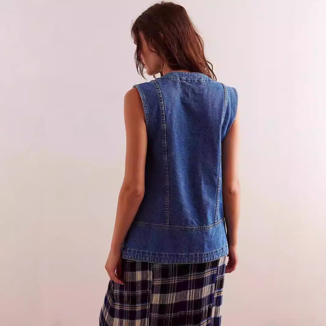 Damen Denim-Latzjacke mit praktischen Taschen und modischem V-Ausschnitt Echo Archiv