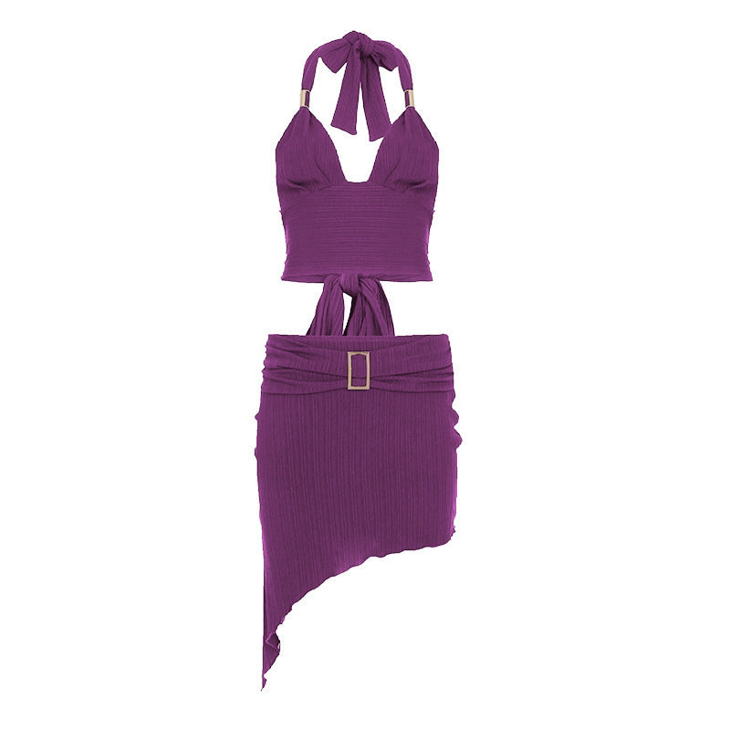 Damen Set aus Crop-Top und asymmetrischem Rock mit Rüschen-Echo Archiv