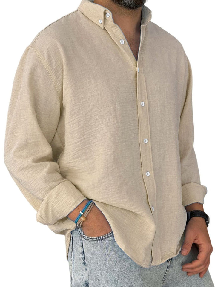 Herren nan leichtes Baumwoll-Leinen-Hemd mit Button-Down-Kragen und entspannter Relaxed-Fit Echo Archiv