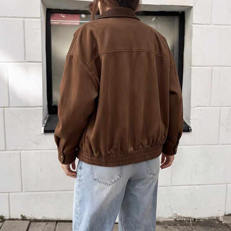 Damen Modische Velours-Lederjacke mit Cordkragen Echo Archiv