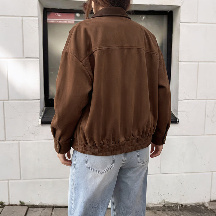 Damen Modische Velours-Lederjacke mit Cordkragen Echo Archiv