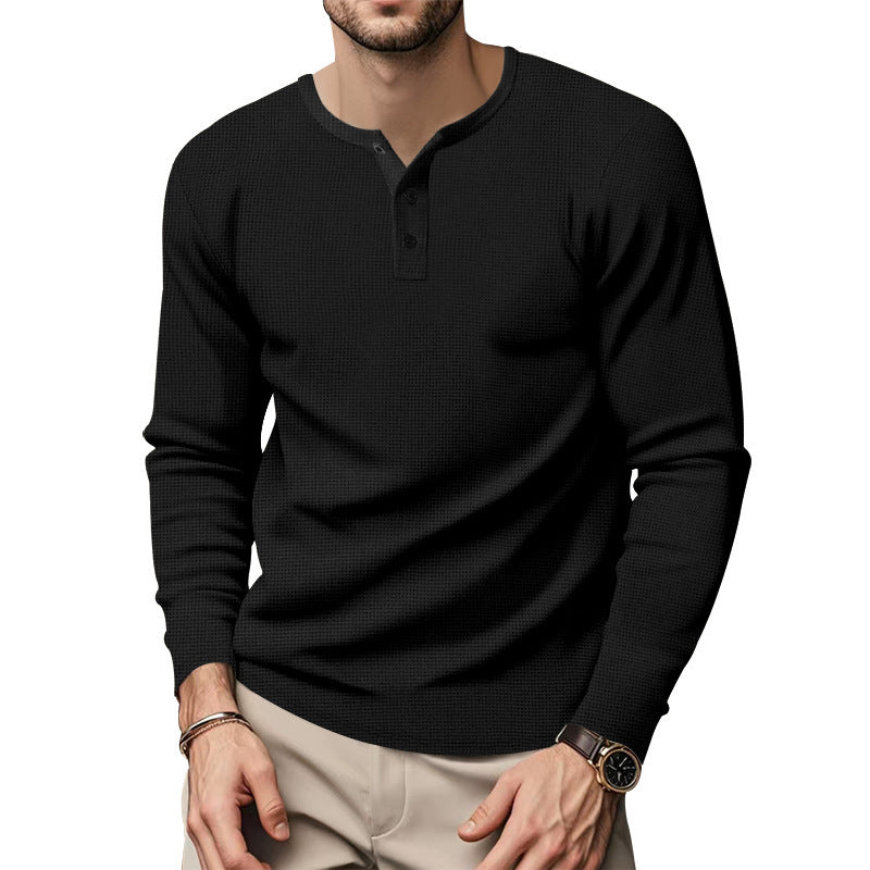 Herren Langarm-Henley-Shirt aus atmungsaktivem Baumwollmix mit strukturiertem Gewebe Echoarchiv