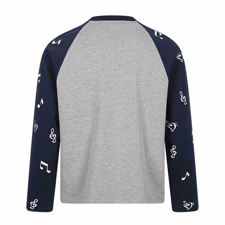 Unisex Langarm-Raglanshirt mit Musikprint und Notenärmeln Echoarchiv