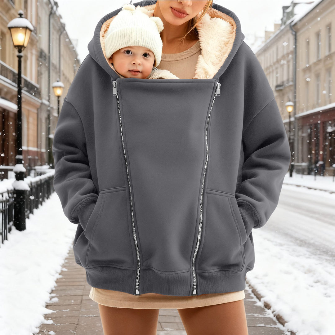 Damen nan Babytrage-Hoodie mit Teddyfutter und Zweiwege-Reißverschluss Echo Archiv