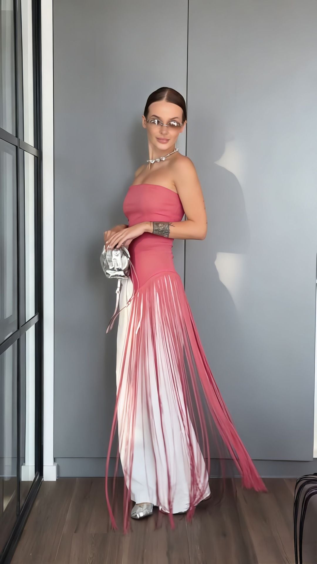 Damen Maxikleid mit schimmerndem Fransen-Design Echo Archiv
