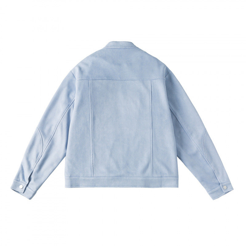 Unisex Kurzgeschnittene kastige Velours-Blousonjacke mit Stehkragen und Brustreißverschlüssen Echo Archiv
