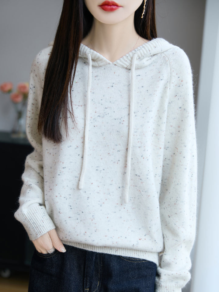 Damen Weicher Feinstrick-Kapuzenpullover mit Nep‑Garn und gerippten Bündchen Echoarchiv