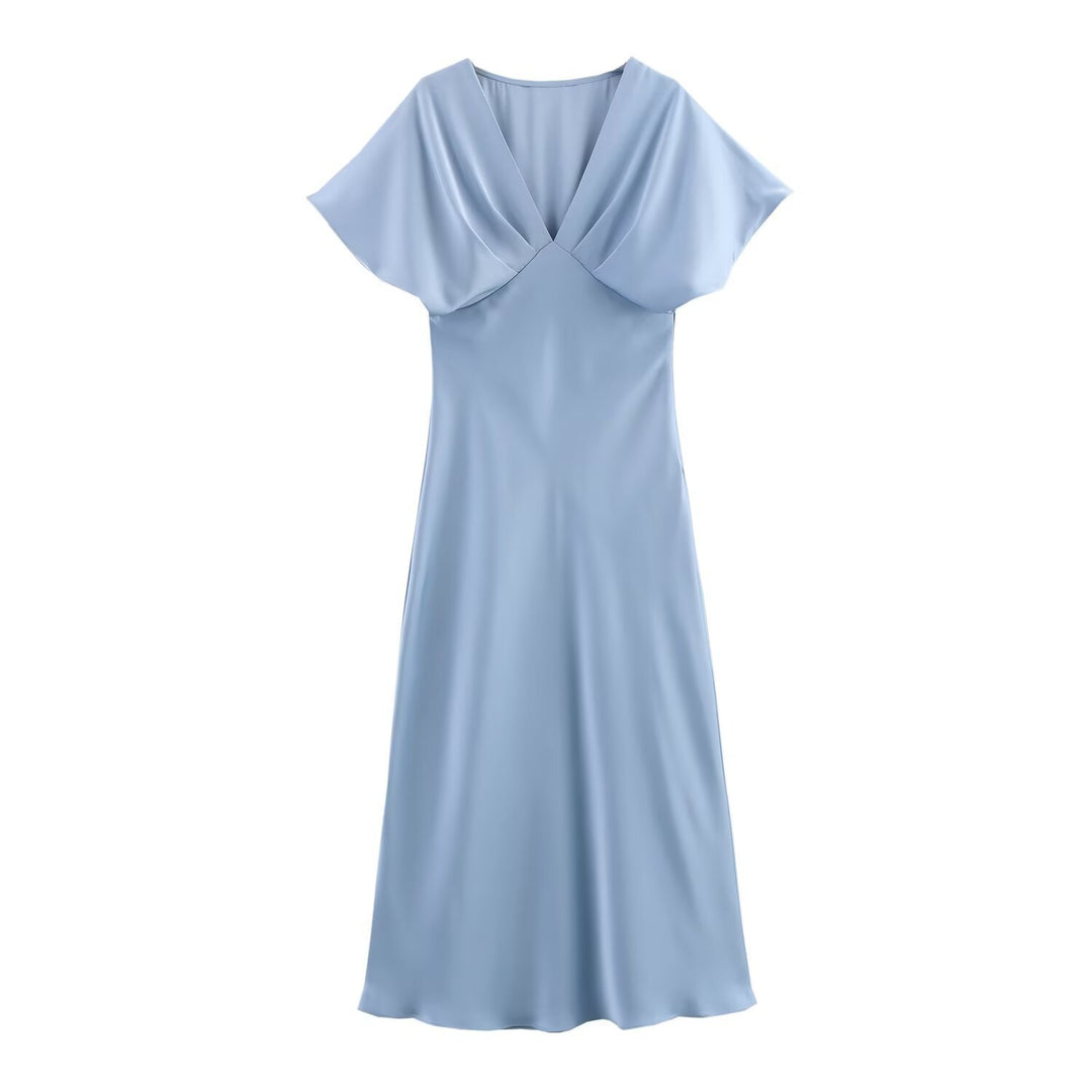 Damen Maxikleid mit elegantem V-Ausschnitt und fließendem Satin-Material Echo Archiv