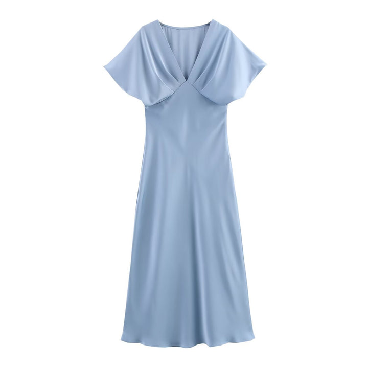 Damen Maxikleid mit elegantem V-Ausschnitt und fließendem Satin-Material Echo Archiv