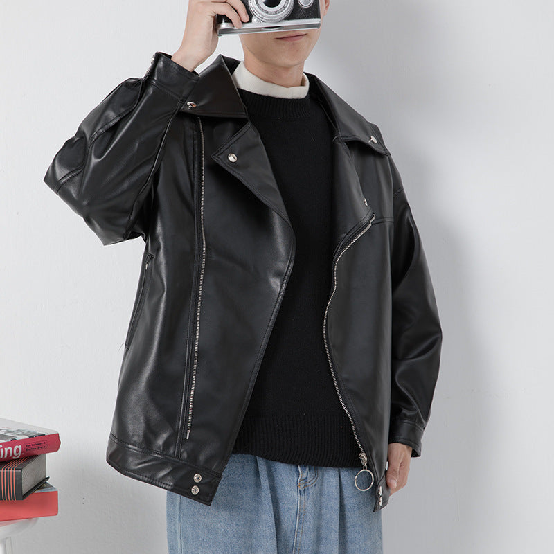 Herren elegante Biker-Lederjacke mit asymmetrischem Reißverschluss Echoarchiv