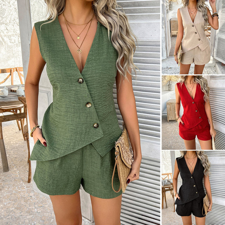Damen Elegantes Set Aus Ärmellosem Top und Kurzen Shorts Echoarchiv