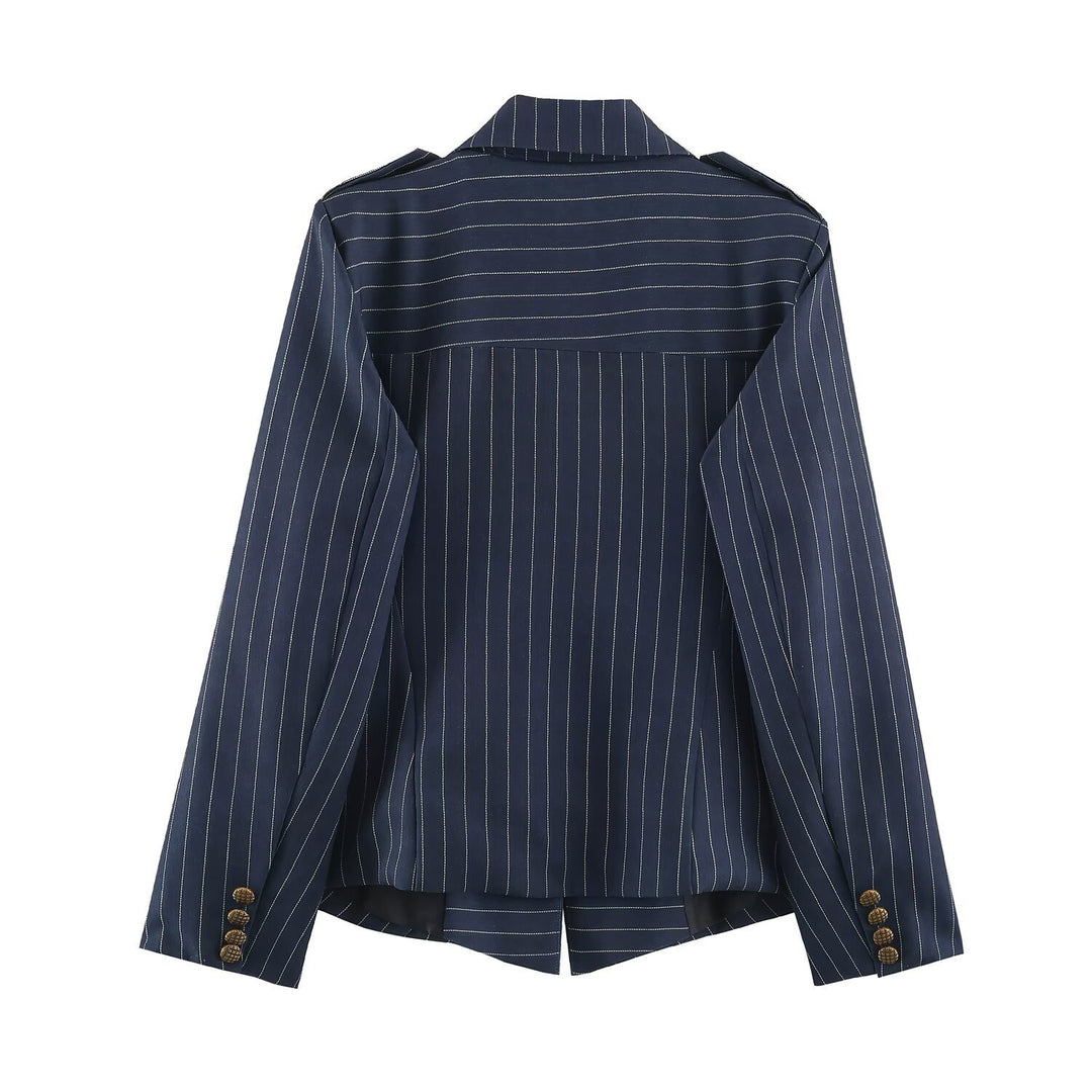Damen taillierter Doppelreiher-Nadelstreifenblazer mit Schulterklappen Echo Archiv