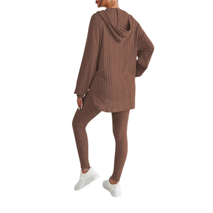 Damen Geripptes Feinstrick‑Loungewear‑Set mit Kapuzenpullover und hochtaillierten Leggings Echoarchiv