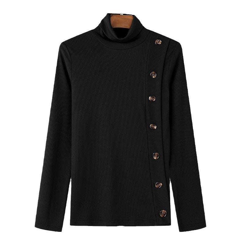 Damen Langarm Rollkragenpullover mit Knopfdetails Echoarchiv