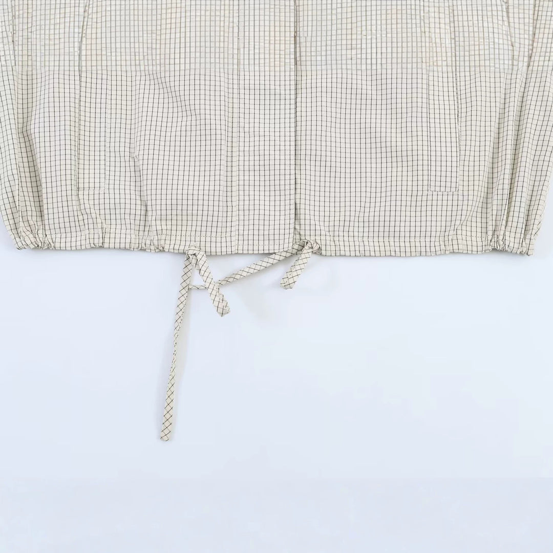 Damen Gekürzte karierte leichte Blousonjacke mit Stehkragen, Tunnelzugsaum und verdeckter Knopfleiste Echo Archiv