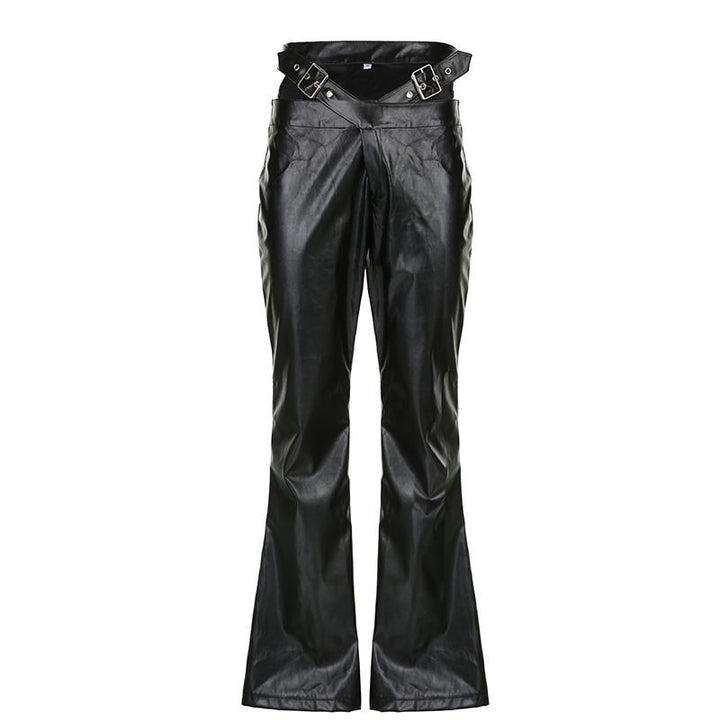 Damen Kunstleder Flared-Hose mit verstellbarem Gürtel Echo Archiv