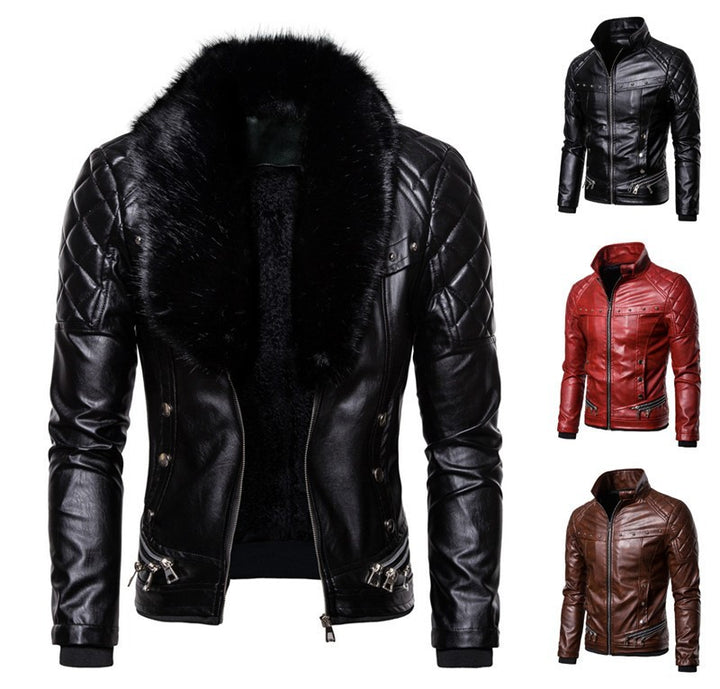 Herren Bikerjacke mit Kunstfellkragen und gesteppten Details Echoarchiv