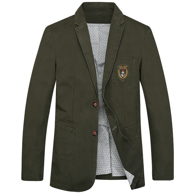 Herren legeres Baumwoll-Sakko mit aufgesetzten Taschen und Wappenpatch – Tianoro