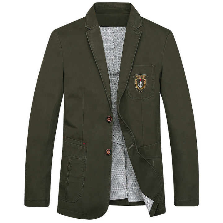 Herren legeres Baumwoll-Sakko mit aufgesetzten Taschen und Wappenpatch – Tianoro