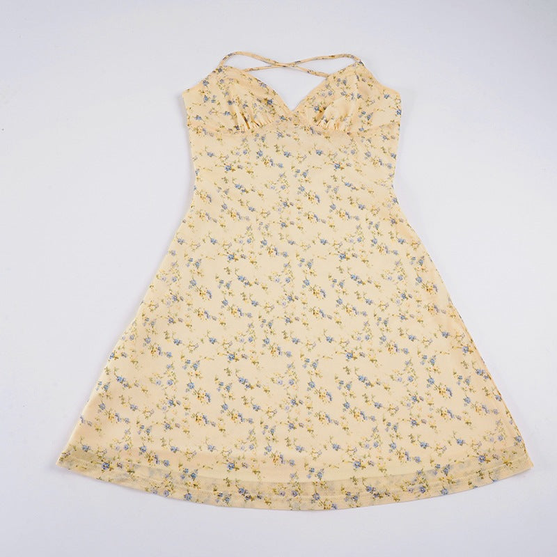 Damen Kurzarm Sommerkleid mit floralem Design und verstellbaren Spaghettiträgern Echo Archiv