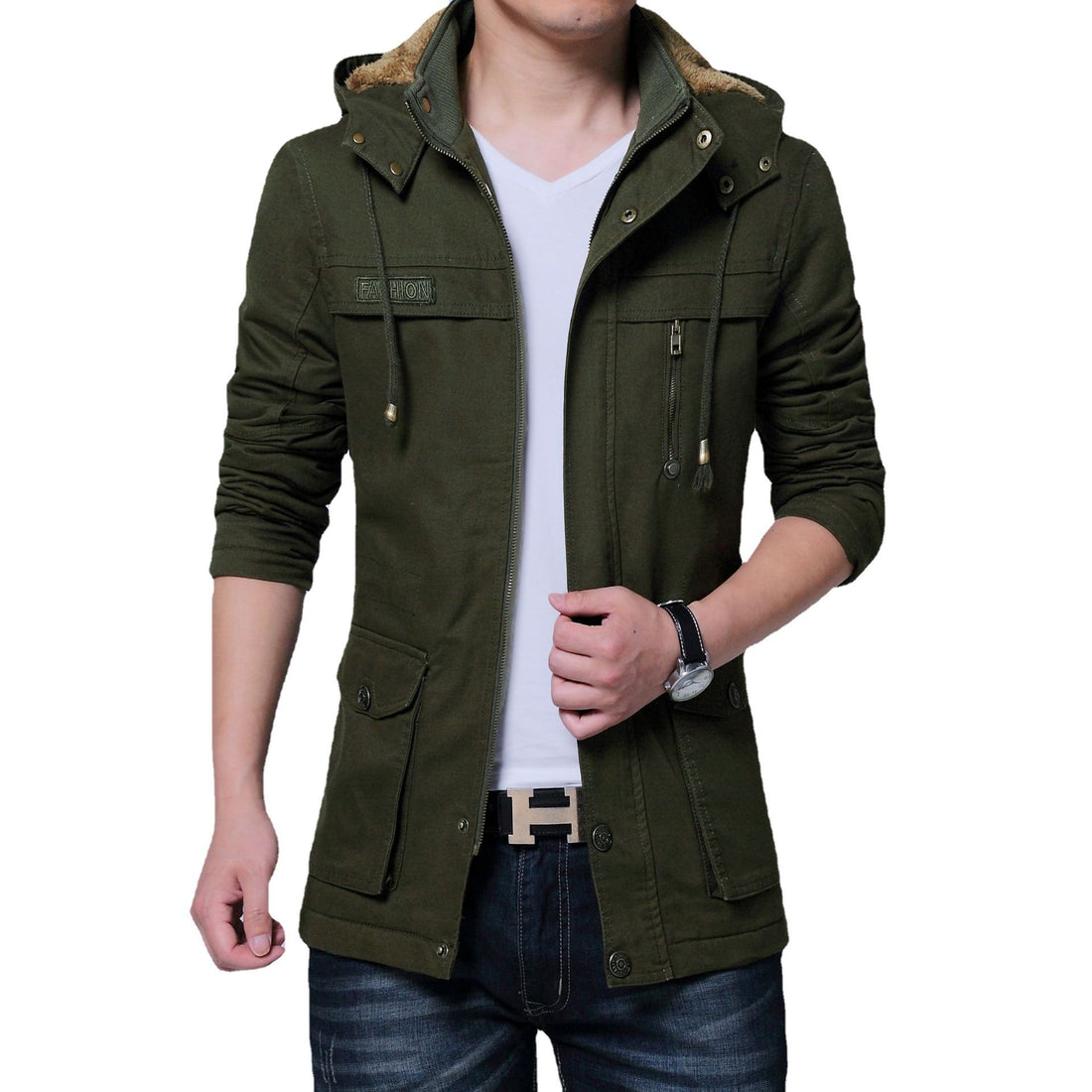 Herren Canvas‑Utility‑Parka mit Kapuze und Teddyfutter – Taviero