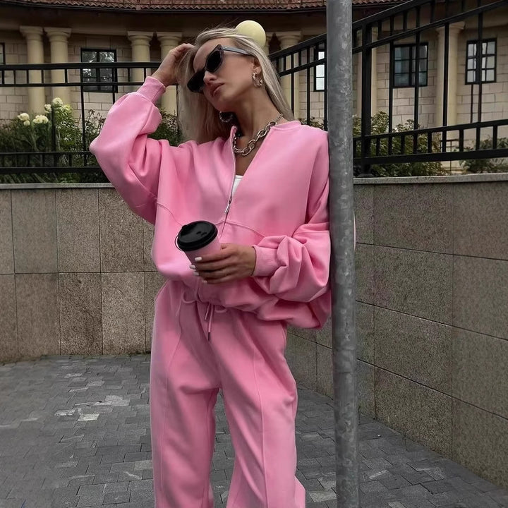 Damen nan cropped Hoodie mit halbem Reißverschluss und Highwaist Jogginghose Echo Archiv