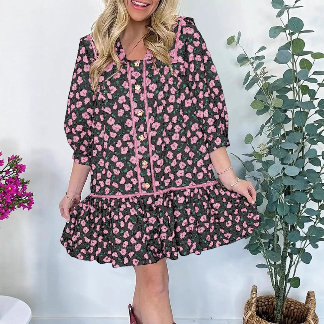 Damen Florales Mini-Hemdkleid mit übergroßem Matrosenkragen Echo Archiv